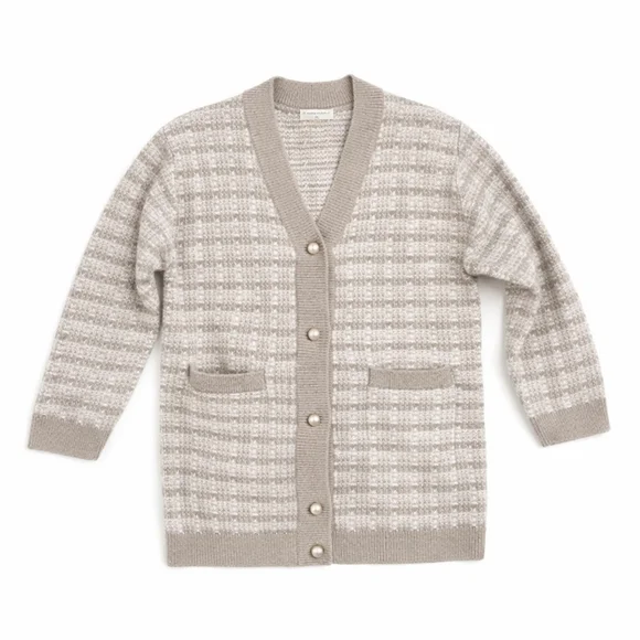 Aritzia Babaton Lacer Cardigan 100% Merino Wool Grey White Tweed Knit Size S - Picture 6 of 11